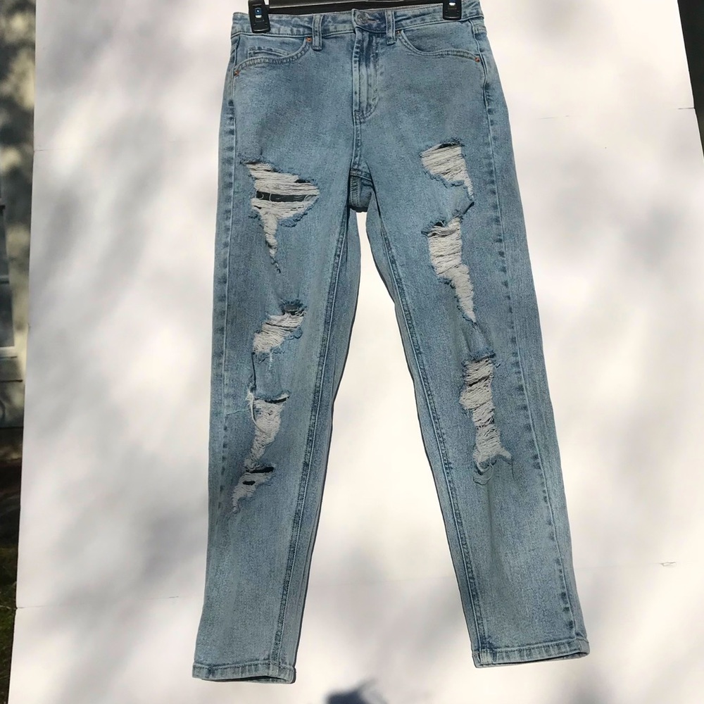 High Rise Light wash Distressed Mom Jeans